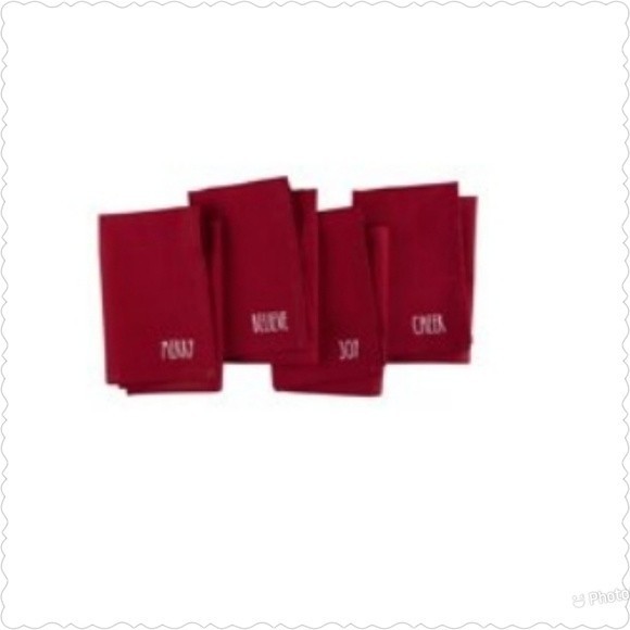 4PK Napkin Set - Red Plain with Phrases - Picture 1 of 9